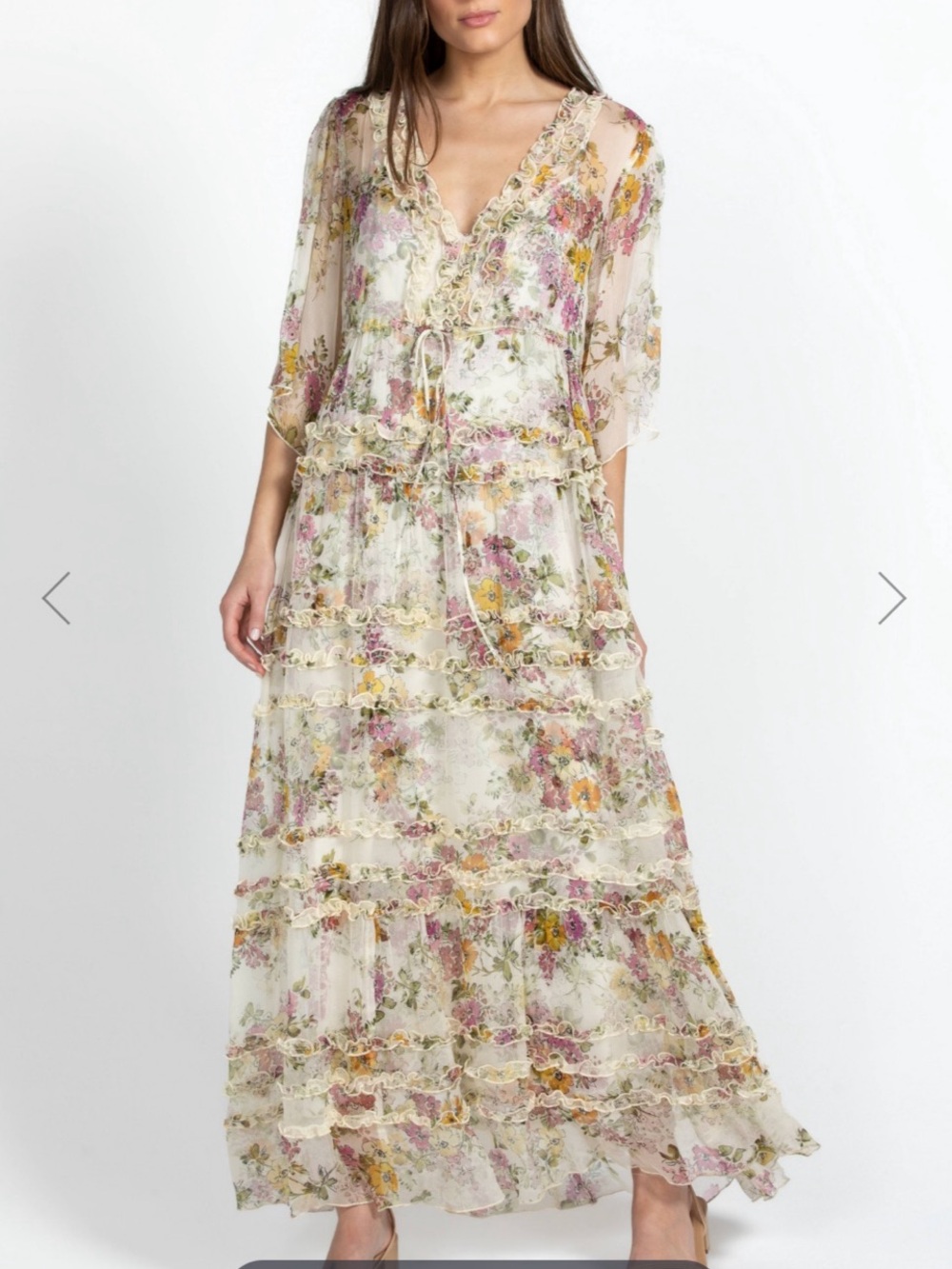 Johnny Was Mimi Maxi Dress Tiered Dress Floral Maxi Dress Pink & Cream Medi